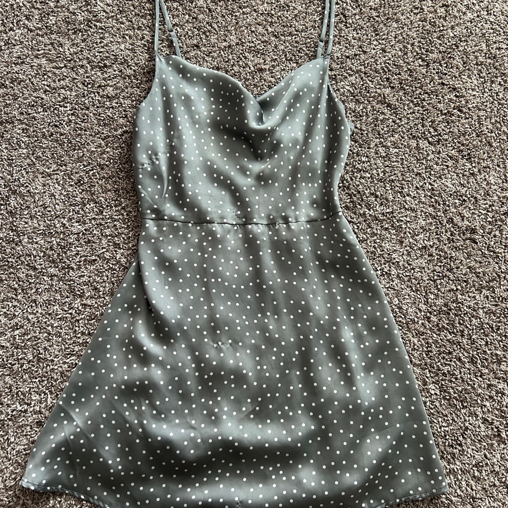 Lulus Elegant Gray Polka Dot Dress